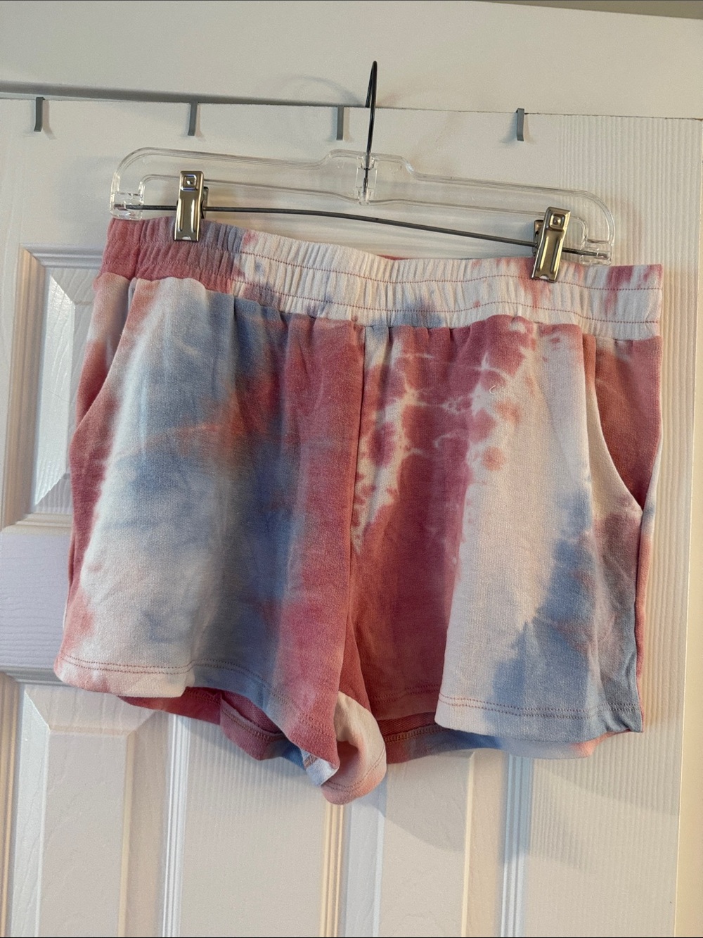 white birch Tie-Dye Cozy Lounge Shorts in Pink and Blue